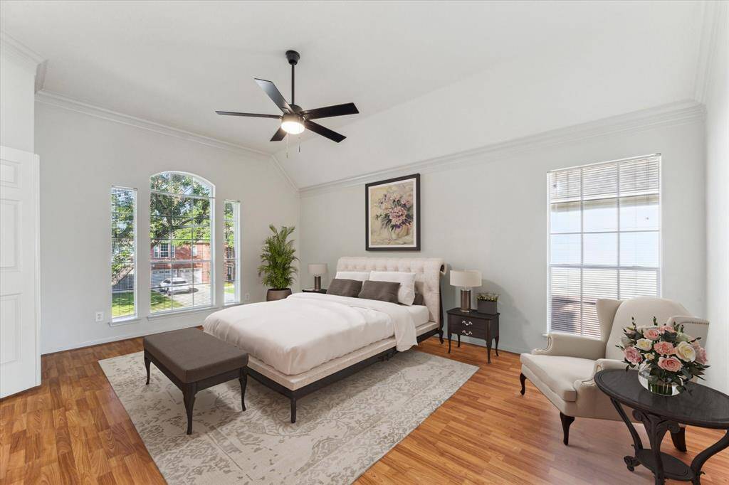Virtually staged primary bedroom.