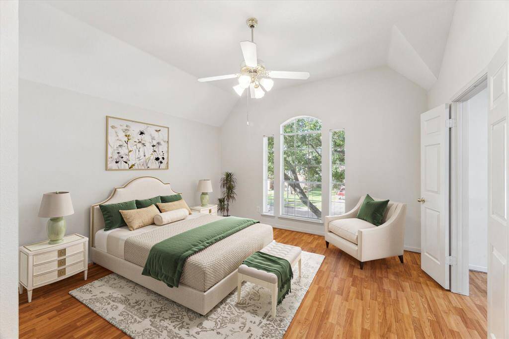 Virtually staged large secondary bedroom upstairs.