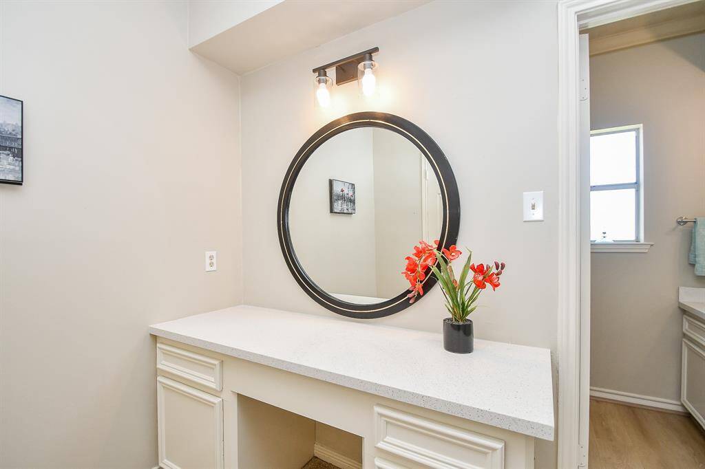 House in front: vanity top in master bedroom