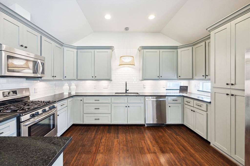 Countertop work-space and storage abound.