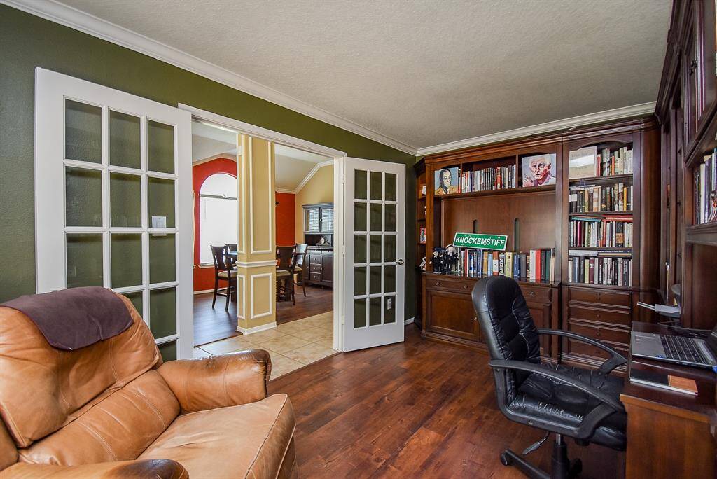 Another look of the Study shows the double French Doors
