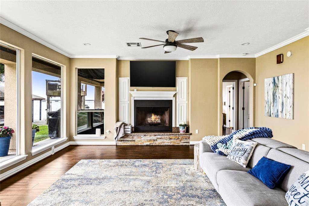 Windows galore to enjoy your views cozied up by the wood burning fireplace.