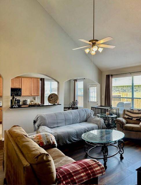 high ceilings in the spacious family room