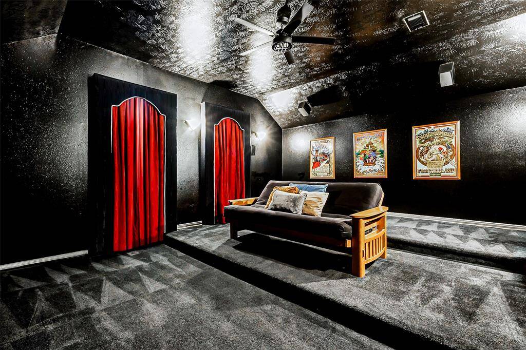 Media Room- Speakers and Receiver stay! It is pre plumbed with electrical for a projector (not included).