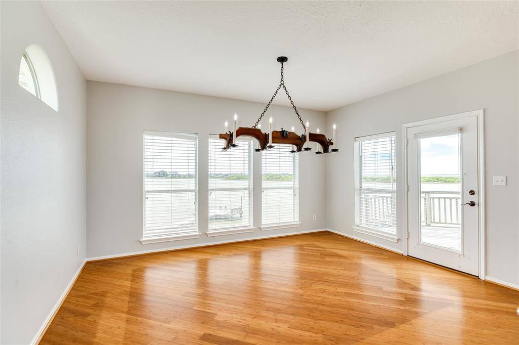 Beautiful dining room with unique fixture