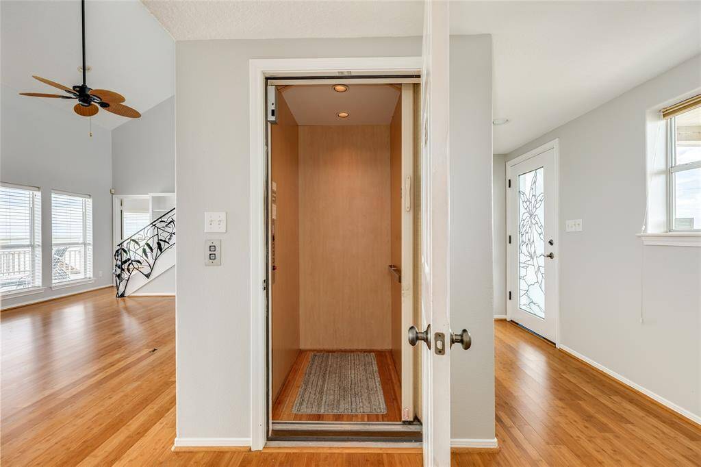 Elevator shown on the inside of the home. Step outside your car to ride up from the ground level