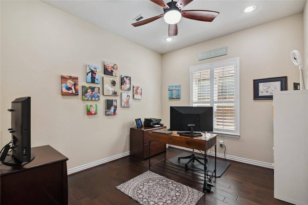 Home office with French glass doors.