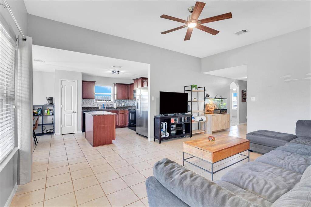 Living Room with a view of the Kitchen