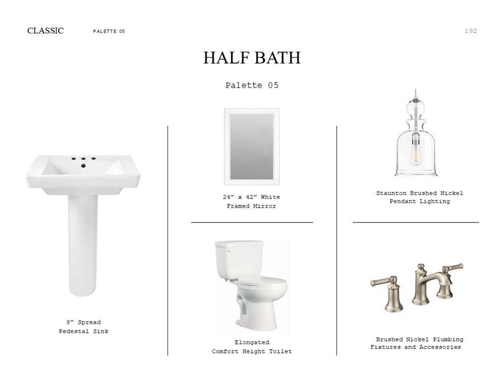 Classic Look Palette 5: Half Bath Selection Sheet (*Artist rendering used for illustration purposes only.)