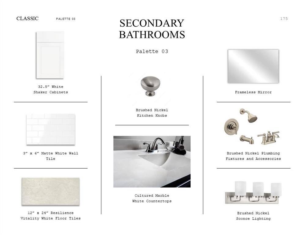 Classic Look Palette 3: Secondary Bathrooms Selection Sheet (*Artist rendering used for illustration purposes only.)