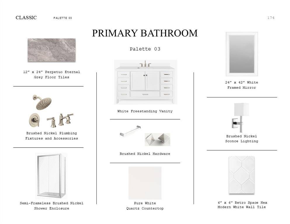 Classic Look Palette 3: Primary Bathroom Selection Sheet (*Artist rendering used for illustration purposes only.)