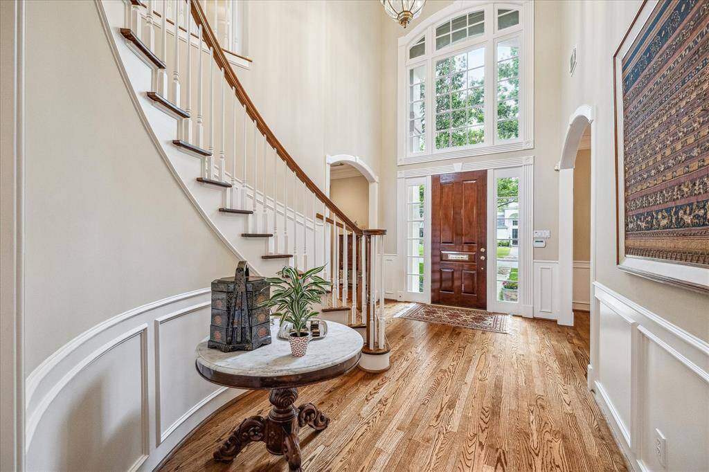 A view looking towards the front door with the dining room on the right and living room on the left.