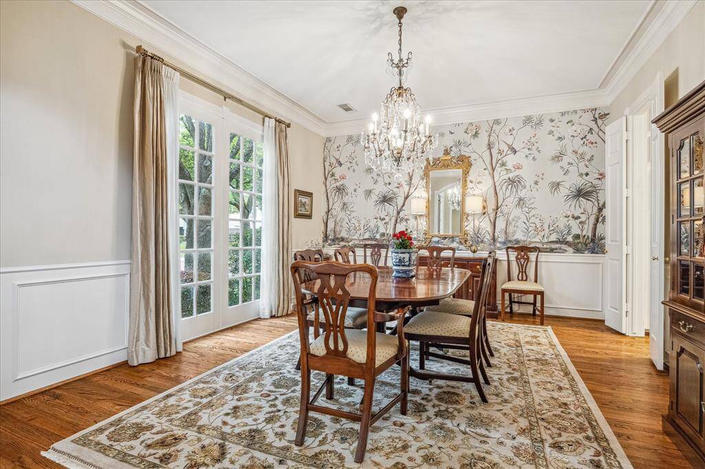 Every dinner is a celebration in this pretty formal dining room overlooking the front garden.