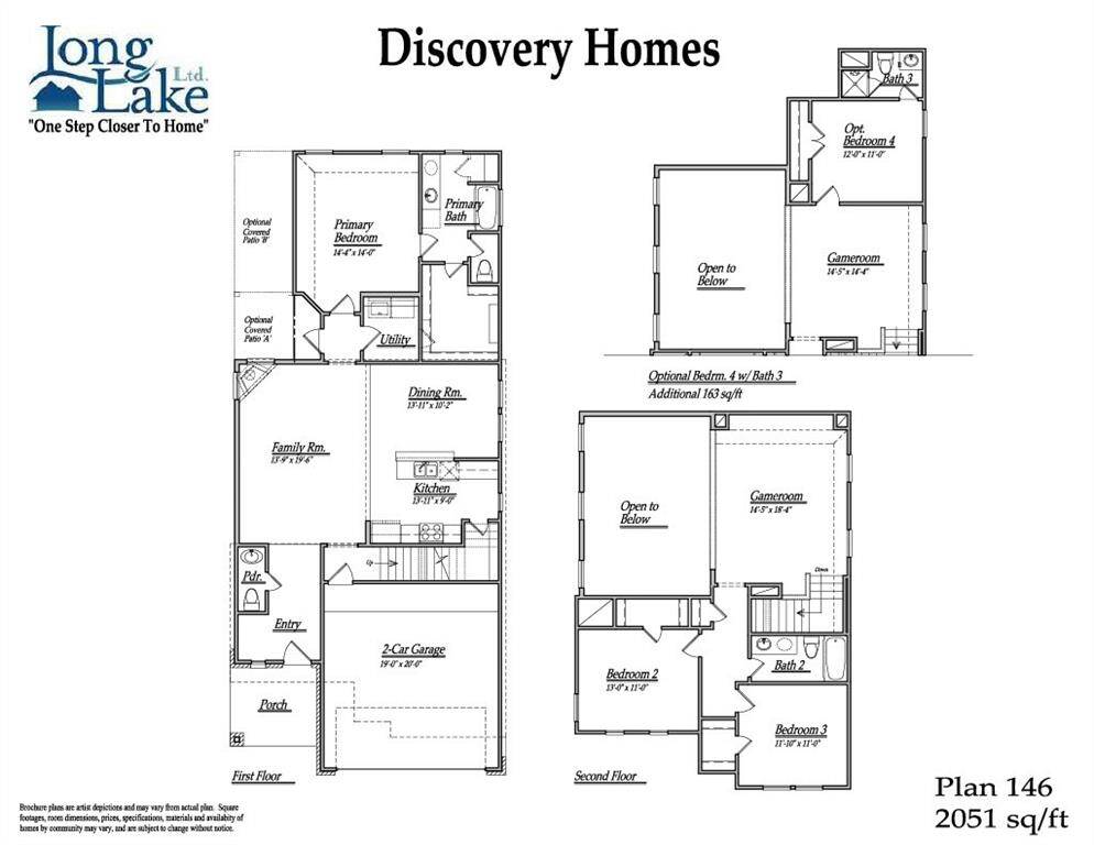Plan 146 features 4 bedrooms, 3 bath, 1 half bath and over 2,200 square feet of living space.
