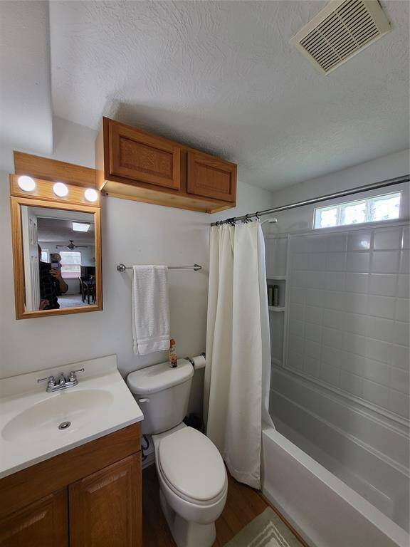 Main bath in hall with tub/shower combo