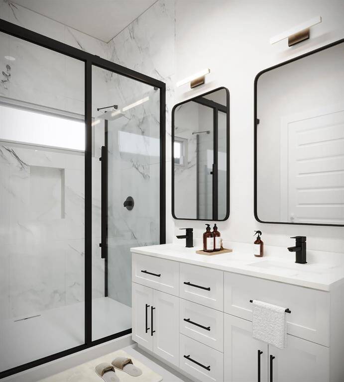 Virtually staged master bathroom