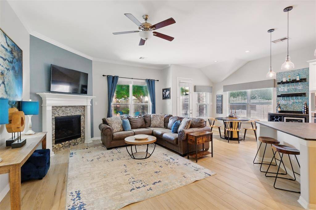 Fireplace, and open concept.