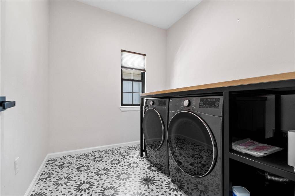 Washer, dryer and custom folding table stay. Approximately 8x9 in space.