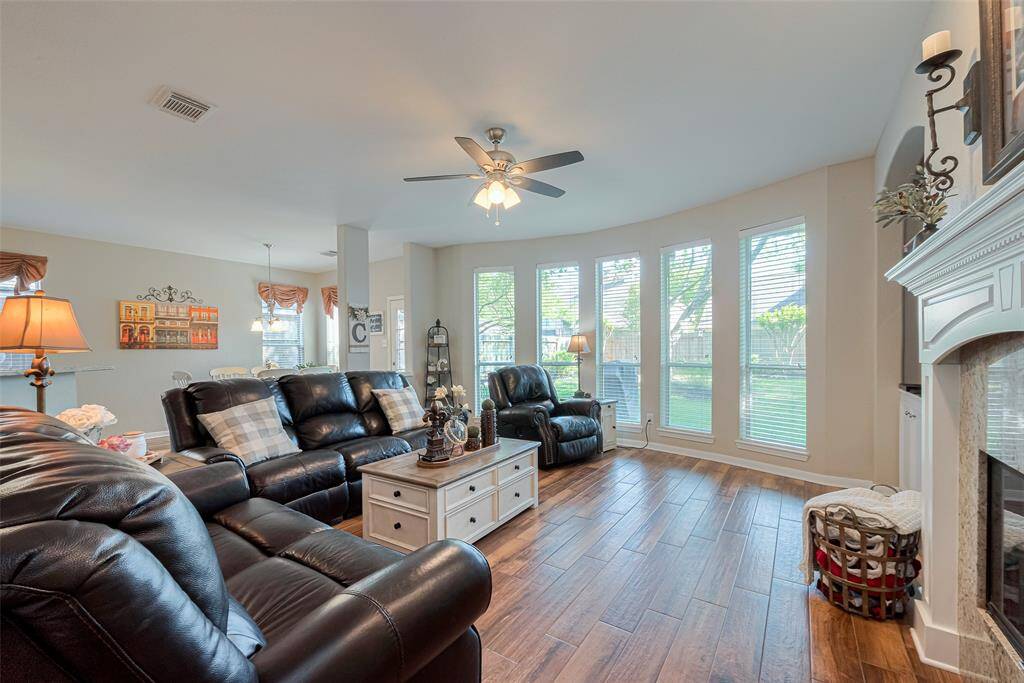 View of the family room looking towards the breakfast room and kitchen to left
