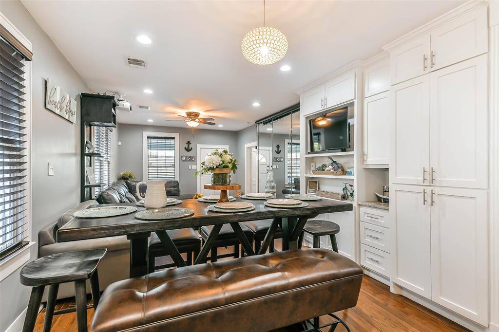 The kitchen seamlessly opens to the dining area and family room..