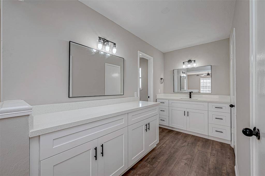 Master bathroom with huge counter space.
