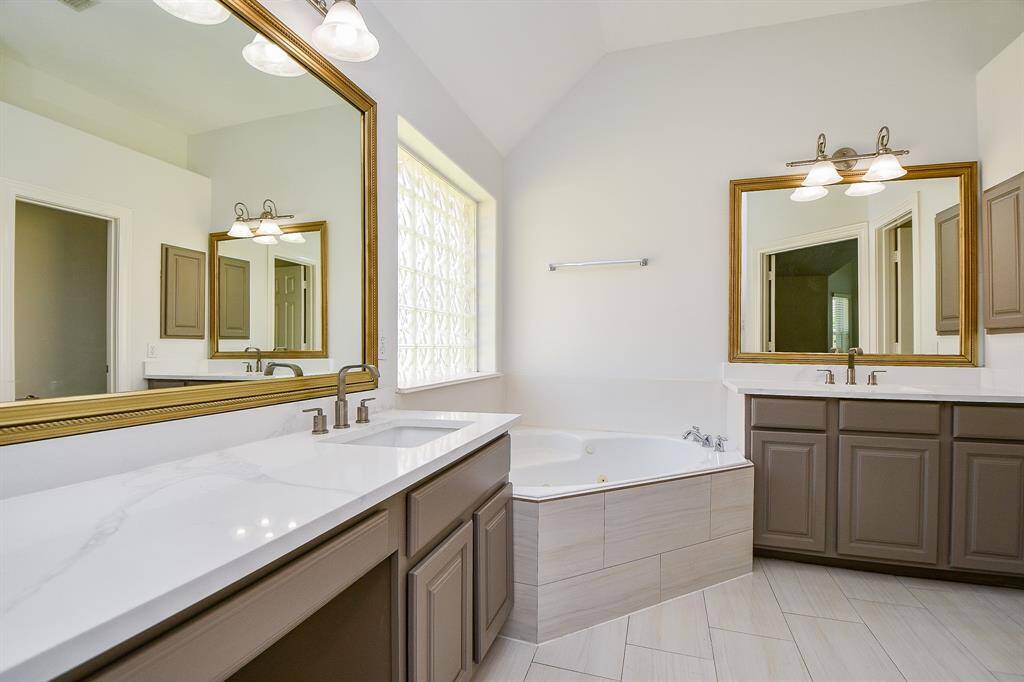 Dual vanities allows each person a dedicated space
