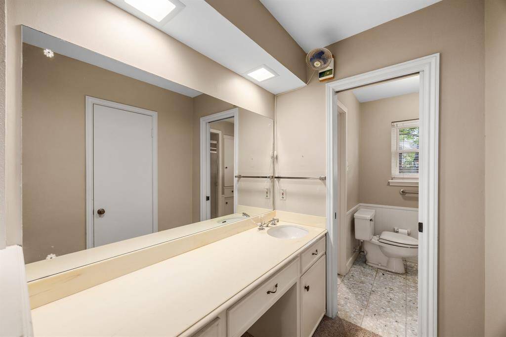 Secondary bath up is large and has a combo tub/shower