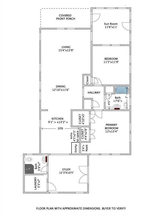 Floor Plan w/ approximate dimensions, buyer to verify