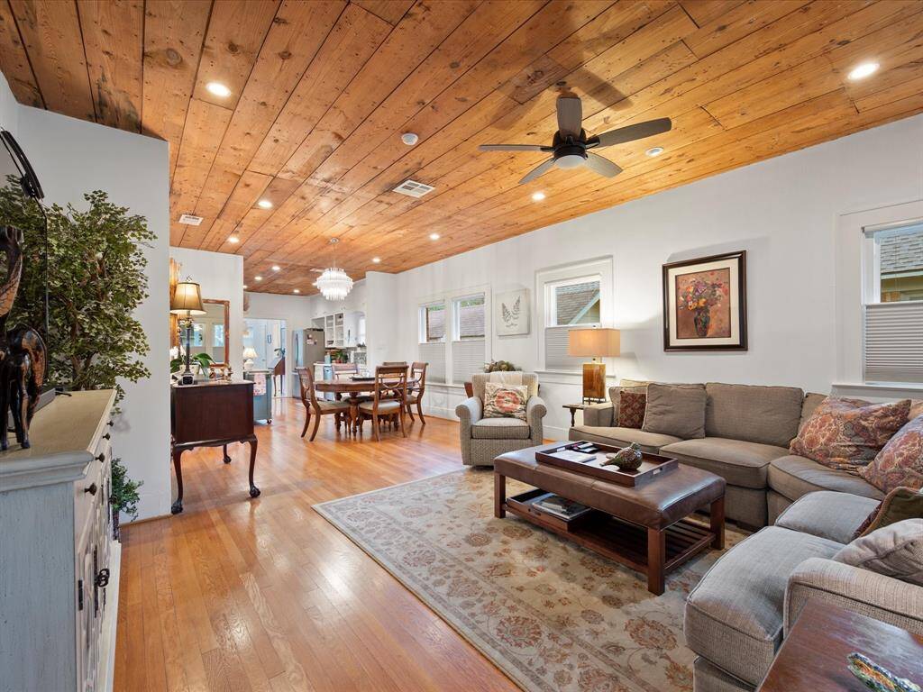 Exposed vintage original ship-lap ceilings.