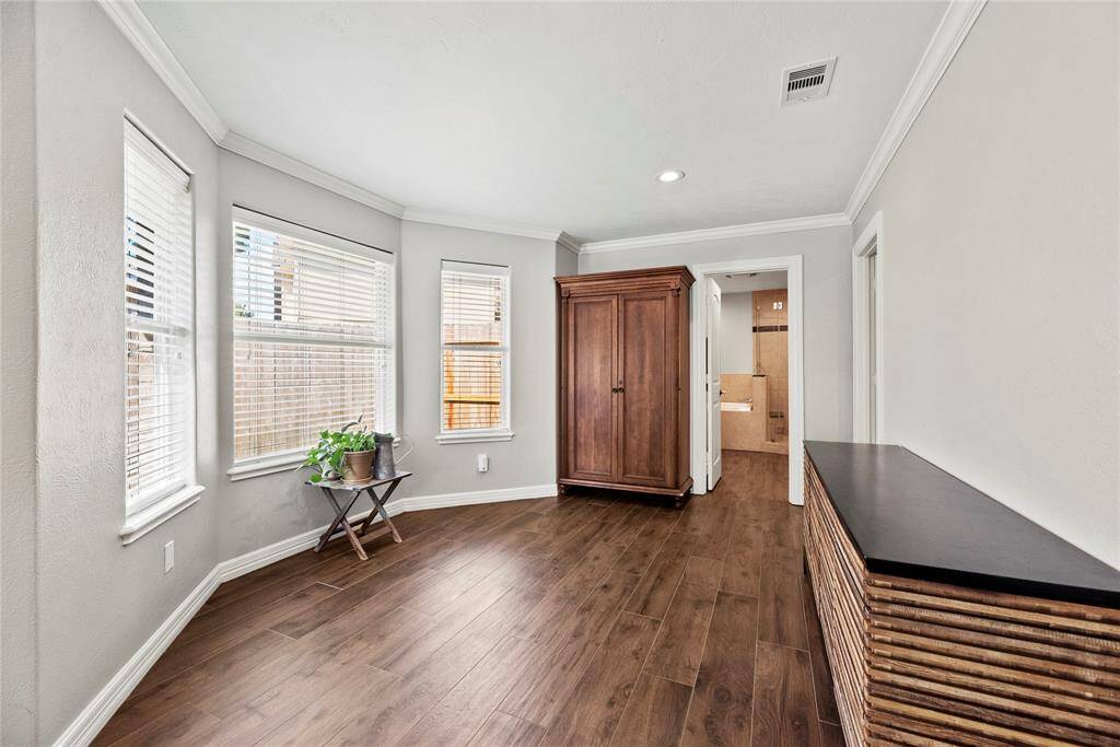 Uniquely shaped, the master bedroom offers a plethora of options for interior décor options! Allow your creativity to run wild, as you design a cherished space of tranquility, peace, and romance!