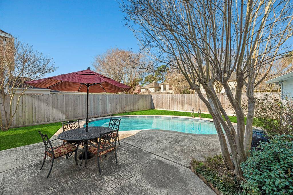 Alternate view of the pool from the patio area .