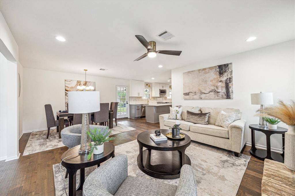 Another view of the open concept layout. Kitchen, dining and family room all open to one another.