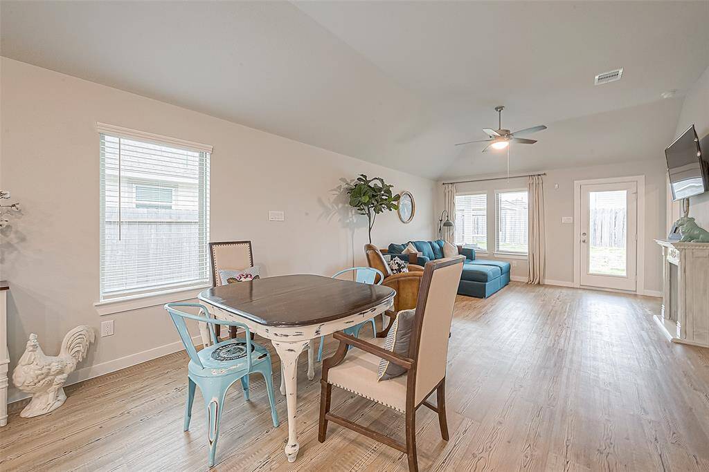 View of dining into living area.