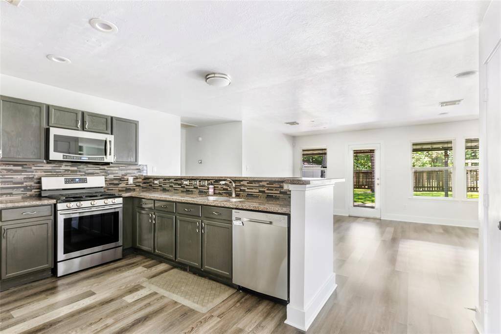 Kitchen open to dining area