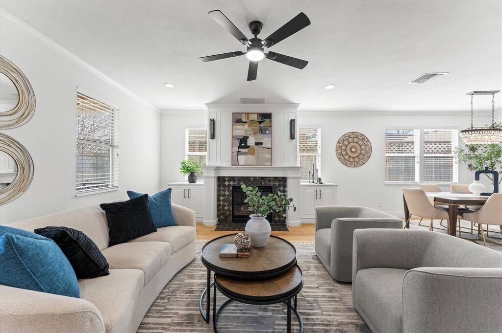 Picture-perfect evenings start here. A gas log fireplace with an adjustable TV mount makes this the coziest spot in the house.