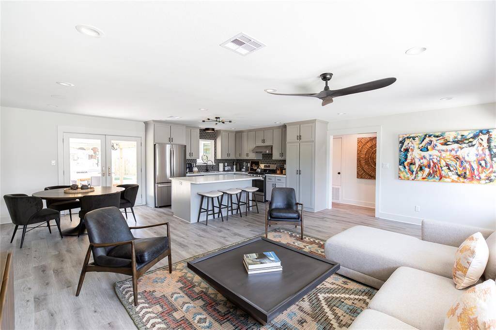 Living and kitchen space that flows into the West side bedrooms.