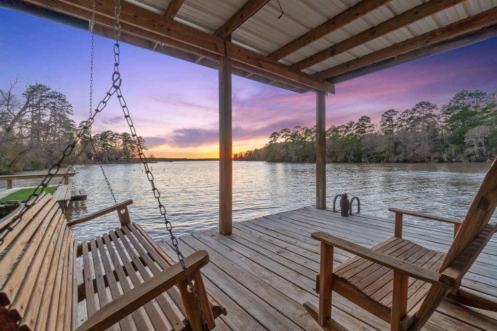 Covered seating area on the dock