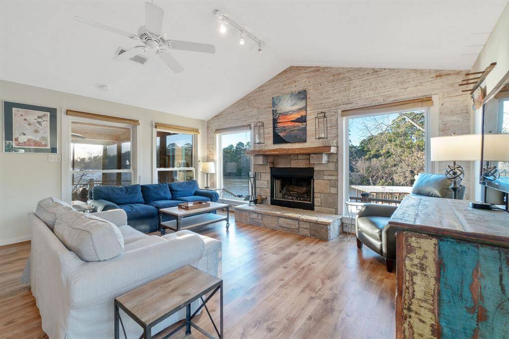 Cozy wood-burning fireplace