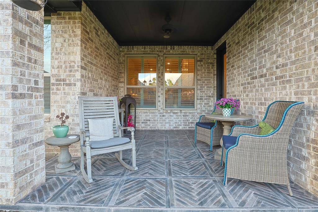 Chevron tile pattern on the extended patio