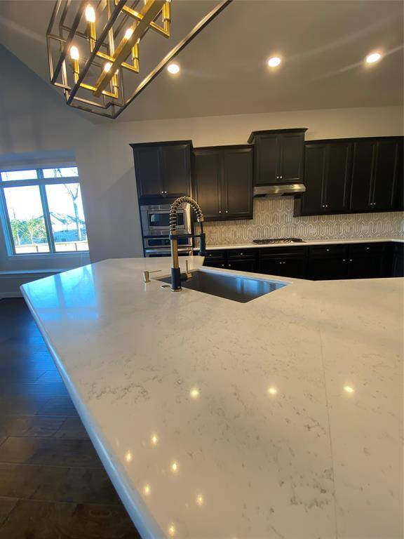 View from the kitchen behind the kitchen island