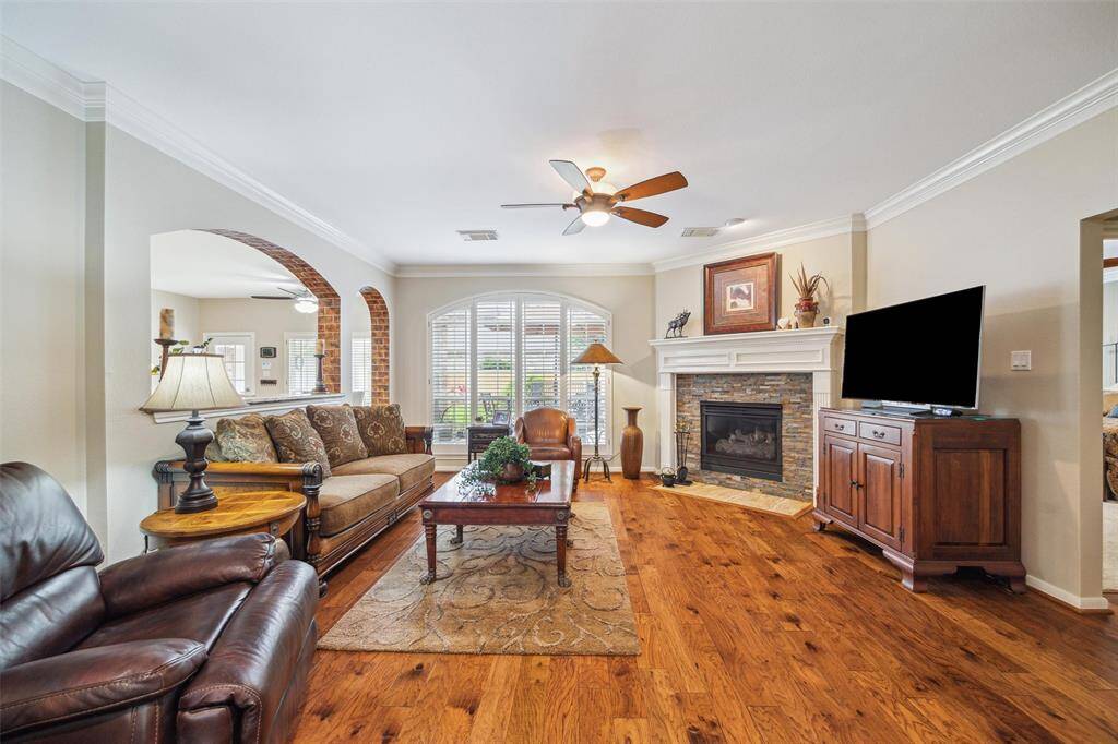 Another view of the family room. This room has crown molding and nine foot height ceilings.