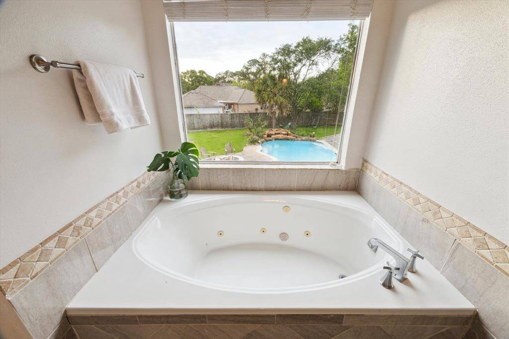 Jetted tub with a view provides provides a peaceful place to relax and unwind.