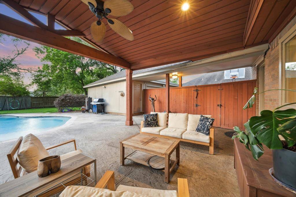 This covered patio is spacious enough for all the shaded outdoor activities you can imagine and create!