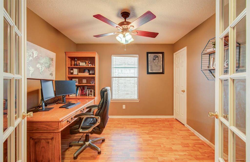 This space is being used as an office, has extra wide double French entry doors that include glass inserts, however since this room does include a closet, it can double as a 4th bedroom for this home.
