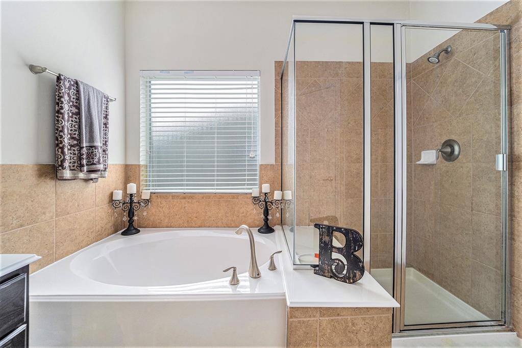 Closer look at the relaxing soaking tub and shower.