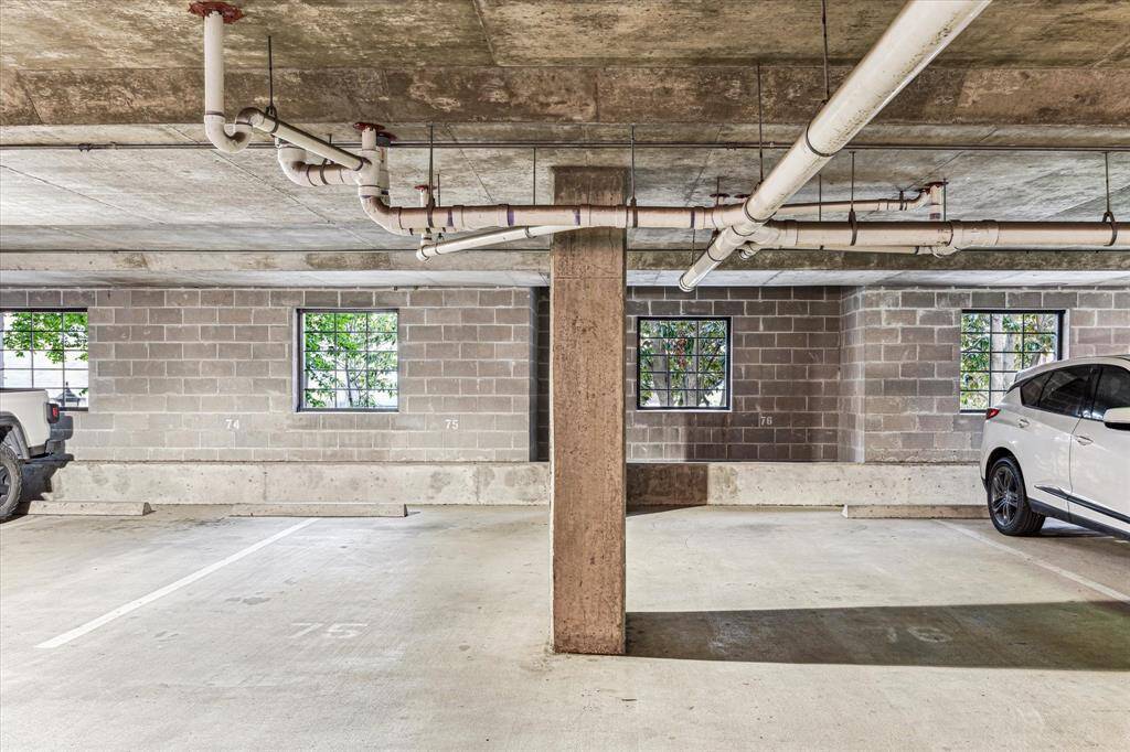 Two premium assigned parking spaces in the gated garage - #75 & 76 - are located close to the secure, fob-accessible elevator bank.  Also, be sure to notice the storage space at the front of space #76.  This is assigned to owner as well - you can even outfit with shelving, etc. for outdoor storage of bike, tools, etc.
