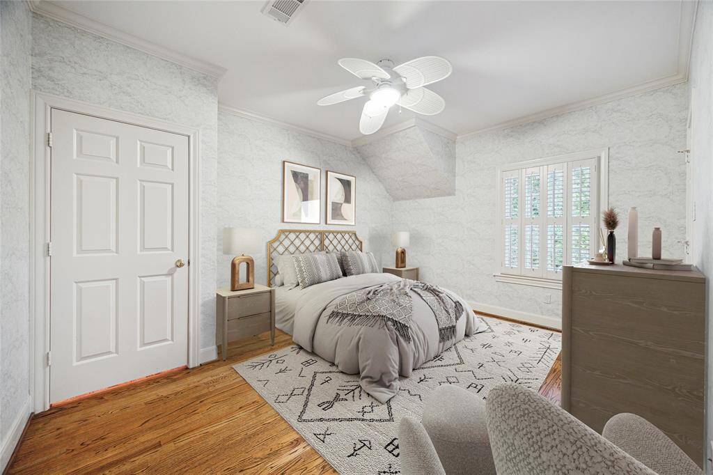Great secondary bedroom with wood floor. (virtually staged)