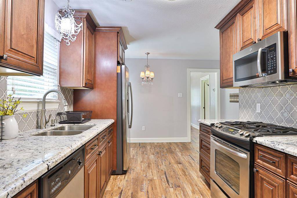 Featuring modern stainless steel appliances
