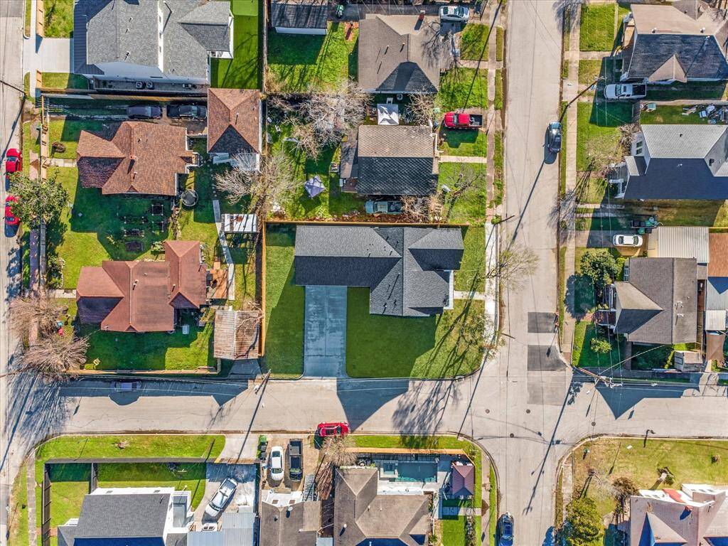 Aerial view of your corner lot and yard space.