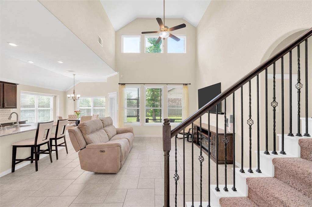 The kitchen is open to the living room and dining room.